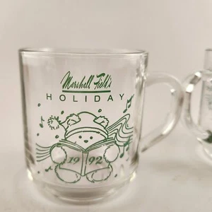 Marshall Field Genuine 1992 Santa Bear Glass Mugs, Set of 2, Mint Condition - Picture 1 of 5