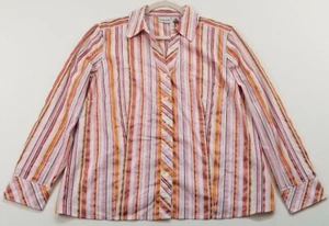 Chico’s Button Up Shirt Women's 3 XL Stripes Metallic Long Sleeves Stretch Work - Picture 1 of 9