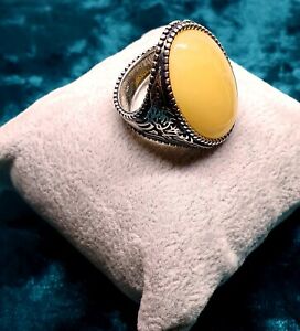 Baltic Amber Ring-925 Sterling Silver-Milky Amber-V UK-10 1/2 US-Free US Post