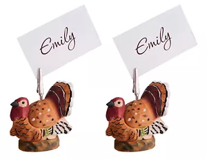 Turkey Placecard Holders (Set of 2) 2.75" handcrafted wood Thanksgiving Table - Picture 1 of 1