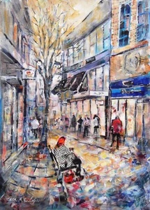 NEW ORIGINAL SERA KNIGHT S.W.A Resting in Stavanger Norway scandinavian PAINTING - Picture 1 of 1