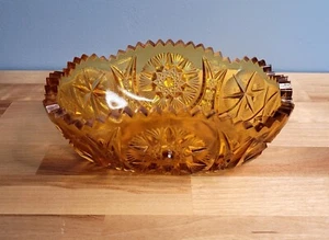 Vintage 50er Jahre Kemple Pressglas ovale Schale, Yutec Muster, Bernstein - Bild 1 von 10