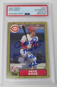 Pete Rose REDS Signed Autograph 1987 Topps Card # 200 w/ inscription PSA 10 Auto - Picture 1 of 6