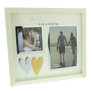 Wedding Photo Frame Double Picture Collage Hearts Marriage Gift Stand or Wall - Picture 1 of 2