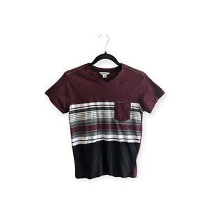 Distortion V-Neck T-shirt Boys Small Red Gray White Short Sleeve Cotton Blend - Picture 1 of 7