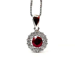 Collana con pendente con Rubino e Diamanti in Oro Bianco 18kt (750) - Foto 1 di 10
