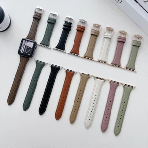 Slim Genuine Leather Band for Apple Watch 10 9 8 7 6 SE 41/42/45/46/49mm Ultra 2 - Picture 1 of 16