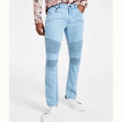 Pantalones de mezclilla para hombre INC Herbie ajustados moto lavado claro 38x32 nuevos $80 Foto 1 de 4