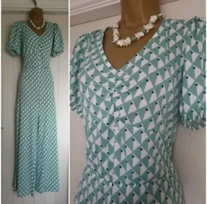 Vintage 30er 40er Jahre Stil weites Bein grün Deko Strand Pyjama Overall UK 16 - Bild 1 von 8