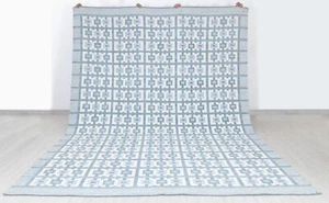 Ivory Blue Scandinavian Look Hand Woven Flatweave Kilim Boho Customize Rug - Picture 1 of 23