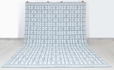 Ivory Blue Scandinavian Look Hand Woven Flatweave Kilim Boho Customize Rug - Image 1 of 4