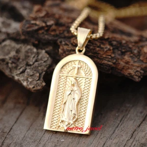 Gold Plate Our Lady of Guadalupe Catholic Cross Medal Medallion Pendant Necklace - Picture 1 of 4