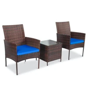 Pyramid Home Decor Outdoor Patio Bistro Set W/Cushion n' Glass Top Coffee Table - Picture 1 of 8