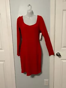 NWT Bar III Red Bodycon Ribbed Dress with Long Sleeve Size Large - Picture 1 of 3