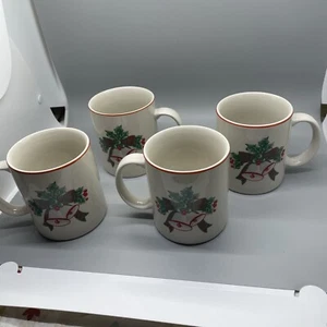 4 Sango Jingle Bells Coffee Mugs Christmas Holiday 3 3/4" Tall - Picture 1 of 6