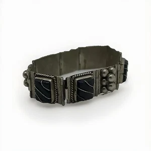 Bracciale Vintage Made Mexico Alpaca Tono Argento Firmato Stile Southwest West Estate - Foto 1 di 11