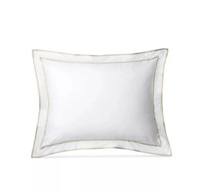LAUREN RALPH LAUREN Spencer Sateen Border Cotton King Sham White/ Flax $135 - Image 1 of 2
