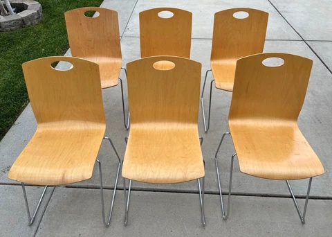Lot of 6 Leland Modern Stacking Office Chairs with Oval Cut & Chrome Legs Cover