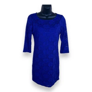SMALL FOREVER 21 ROYAL BLUE LACE DRESS LINED STRETCH  - Picture 1 of 12