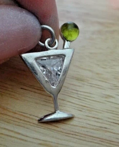 Breloque argent sterling 20 x 10 mm CZ transparent Martini cocktail et vert CZ olive - Photo 1/5