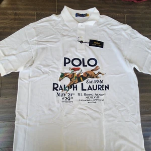 Polo Ralph Lauren Men Horse Riding Graphic White Mesh Polo Shirt Big & Tall 2XLT - Picture 1 of 12