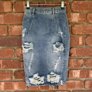 One X One Teaspoon Womens Denim Freelove Skirt Blue Distressed Casual Size 23 - Picture 1 of 14