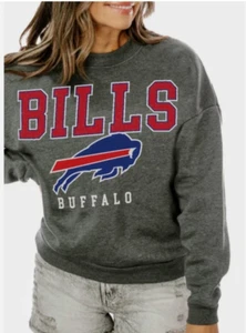 Buffalo Bills Sweater Gameday Couture Womens Small Gray Oversize Crewneck Fleece - Picture 1 of 7