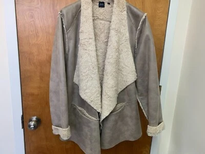 Abrigo largo drapeado delantero abierto SAKS FIVE AVENUE gris imitación cuero/piel talla XL Foto 1 de 4