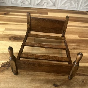 Vintage Miniature Bed Wood 1:12 Dollhouse Doll 7” X 5.5” Solid Wood - Picture 1 of 5