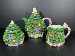Vintage Spode Christmas Tree Hand Painted Tea Pot, Creamer, Covered Sugar Bowl - Picture 1 of 12