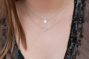 14K massives Gold einzigartiger Stern Anhänger Halskette himmlisch - The Jewelz - Bild 1 von 3