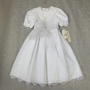 Vintage Neu mit Etikett Kinder Hour weißes Kleid Mädchen Gr. 12 Pailletten Perlen Spitze Reifrock - Bild 1 von 9