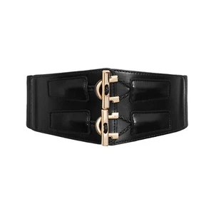Cintura nera donna moda doppia fibbia elasticizzata vita larga cintura donna - Foto 1 di 10