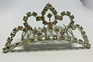 Vintage Bridal Silver Diamante Rhinestones Tiara Hair Comb Slides 1980' - Picture 1 of 5