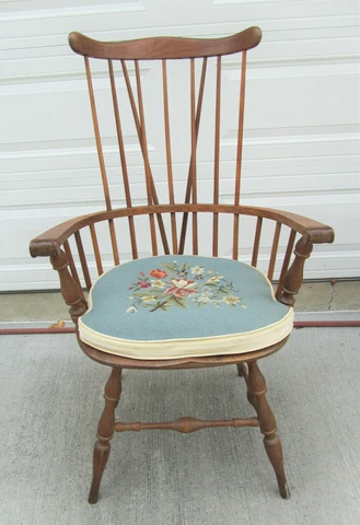 Vintage Maple Brace Back Windsor Chair Needlepoint Cushion Columbus Indiana Cover