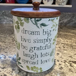 Rustic Round Metal Container With Wood Top Dream Big Spread Love - Picture 1 of 7