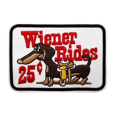 PATCHWORK PARADISE Weiner Rides Embroidered Iron On Patch Funny Prank Patch