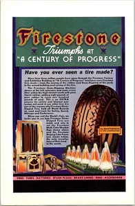 PRINT AD 1933 Firestone Tires Triumphs Chicago Century of Progress Worlds Fair - Picture 1 of 3