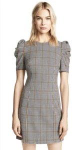 Amanda Uprichard Westwick kariertes Kleid Puffärmel Gr. Small schwarz weiß kariert - Bild 1 von 4