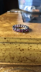 Rhodolite Garnet Eternity Ring, Natural Rhodolite Garnet Ring 3x5mm Silver - Picture 1 of 7