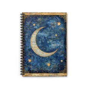 Vintage Celestial Moon and Stars - Spiral Notebook - Ruled Line Dream Journal - Picture 1 of 5