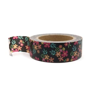 Washi Tape Black Floral Blossom Flower Multi-Colour 15mm x 10m - Picture 1 of 12