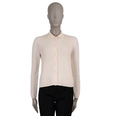 71610 Auténtico MIU MIU Rosa Pálido Lana 2019 Tejido Texturizado Cárdigan Suéter S Foto 1 de 4