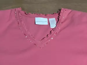 Alfred Dunner Damen großer rosa Pullover Bluse V-Ausschnitt Perlenbesatz Strick Top - Bild 1 von 5