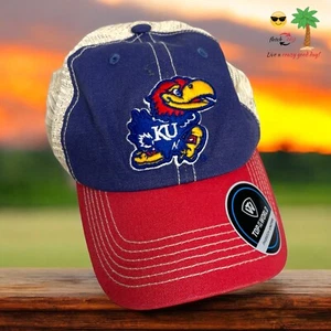 Kansas Jayhawks Trucker Hat Snap Back Blue NCAA Basketball Football Mesh Men's - Picture 1 of 8
