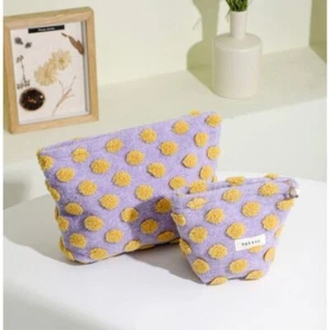 Purple Waffle Cosmetic Bag Large-Capacity Toiletry Bag Plush Makeup Case Women - Picture 1 of 11