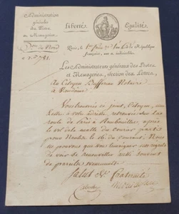 Vol de courrier 1797 Lettre d'excuses et de retour des administrateurs - Picture 1 of 2