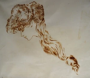 Antique GIBSON GIRL Wood Burned Velour Velvet Fabric Art Pyrography Painting - Picture 1 of 5