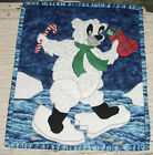 Christmas Polar Bear With Candy Cane On Blue Stocking Quilt Block Piece Holiday