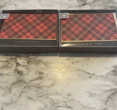 Hallmark Cares Set Of 20 Red Gold Black Plaid  Thank You Blank Cards Holidays - Image 1 of 4